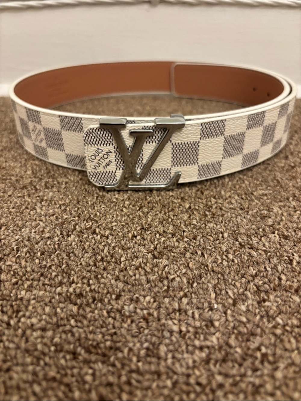 Louis Vuitton Damier Azur Canvas Belt with Silver LV Buckle